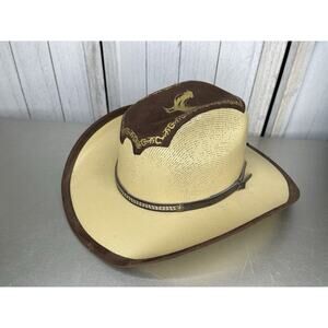 Vintage Cowboy Hat Made Mexico Woven With Suede Gold Rooster Size 6 3/4